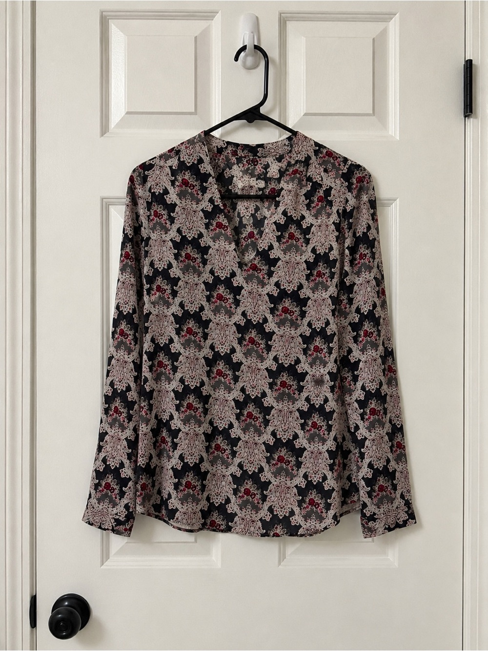 Comptoir Des Cotonniers Black Floral-Print Long Sleeve Blouse